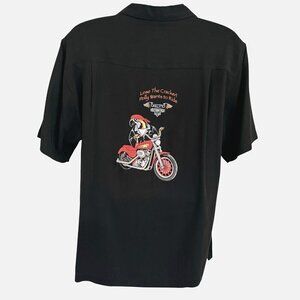 Luau Mens 100% Silk Embroidered Shirt M Motorcycle Biker Polly Wants to Ride